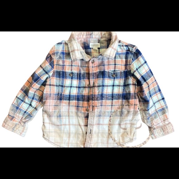 Toddler 2T Hand Distressed Bleached Flannel Button Up Shirt - Picture 1 of 1